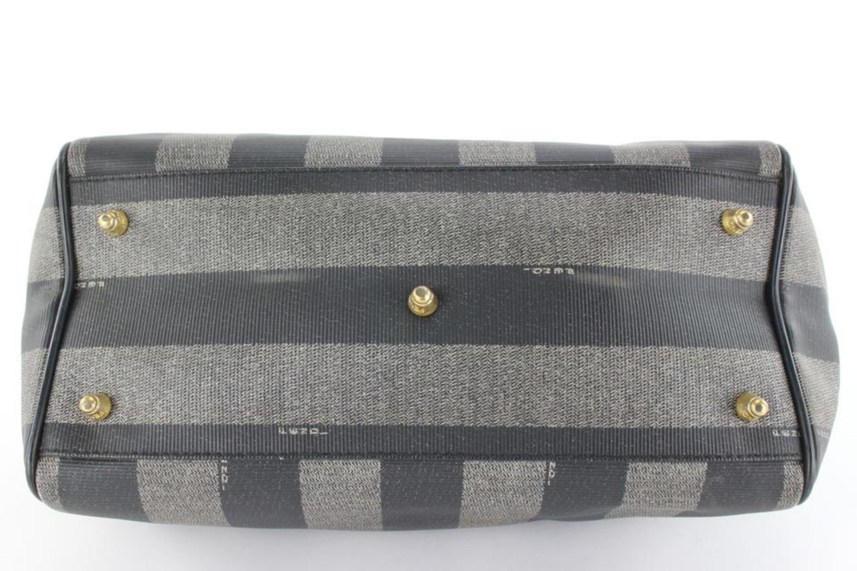 Fendi Black x Grey Stripe Frame Bowler Boston Bag 1F1028 6