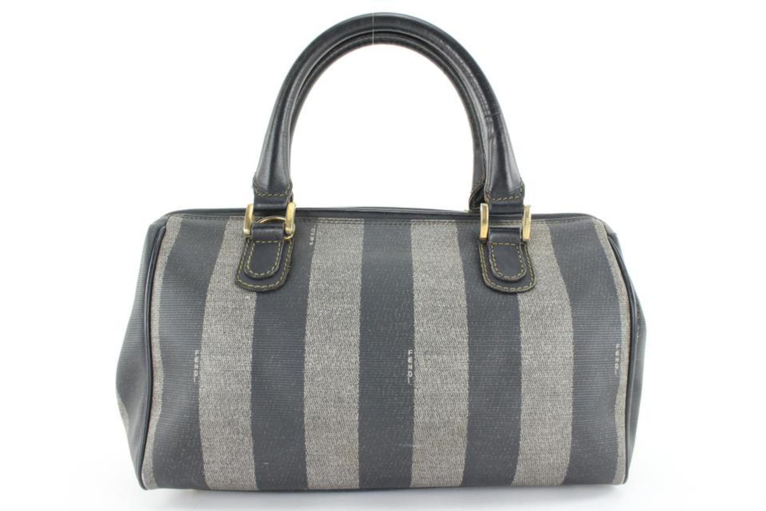 Fendi Black x Grey Stripe Frame Bowler Boston Bag 1F1028 10