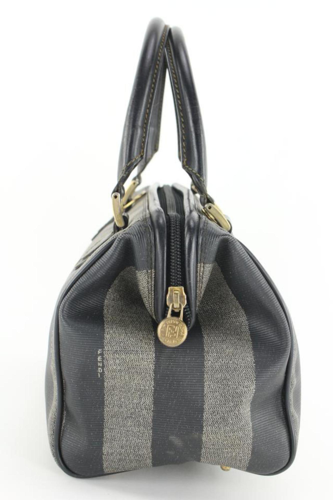 Fendi Black x Grey Stripe Frame Bowler Boston Bag 1F1028 11