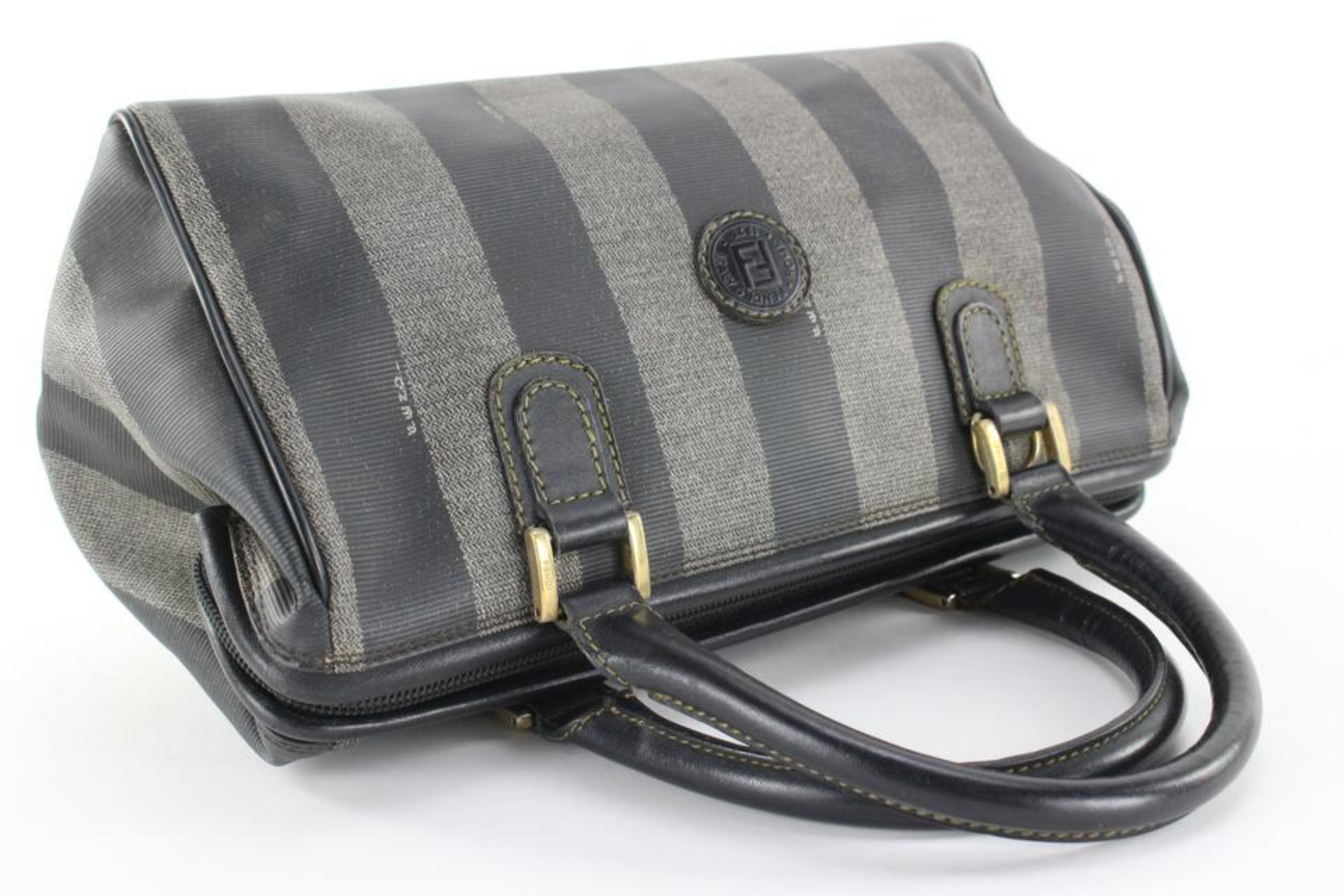 Fendi Black x Grey Stripe Frame Bowler Boston Bag 1F1028 13