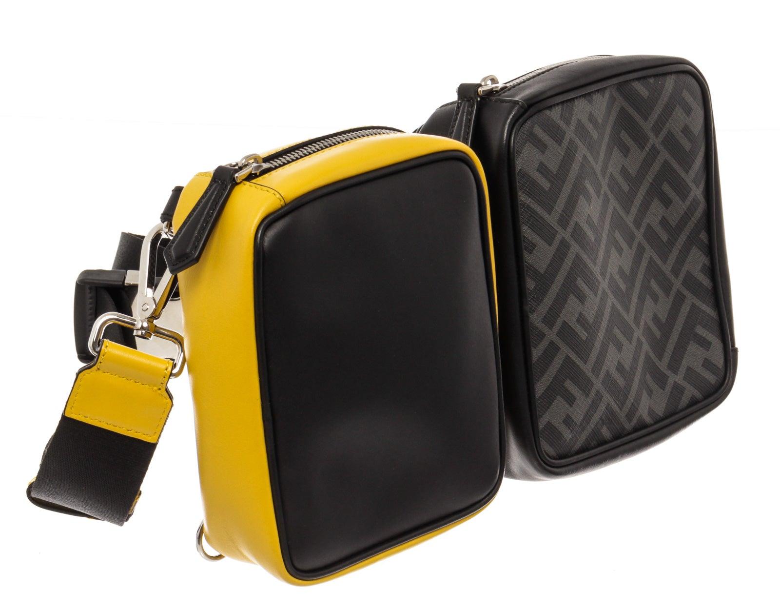 Fendi Black Yellow Calfskin Leather Multi Pouch Forever Waist Bag In Good Condition For Sale In Irvine, CA