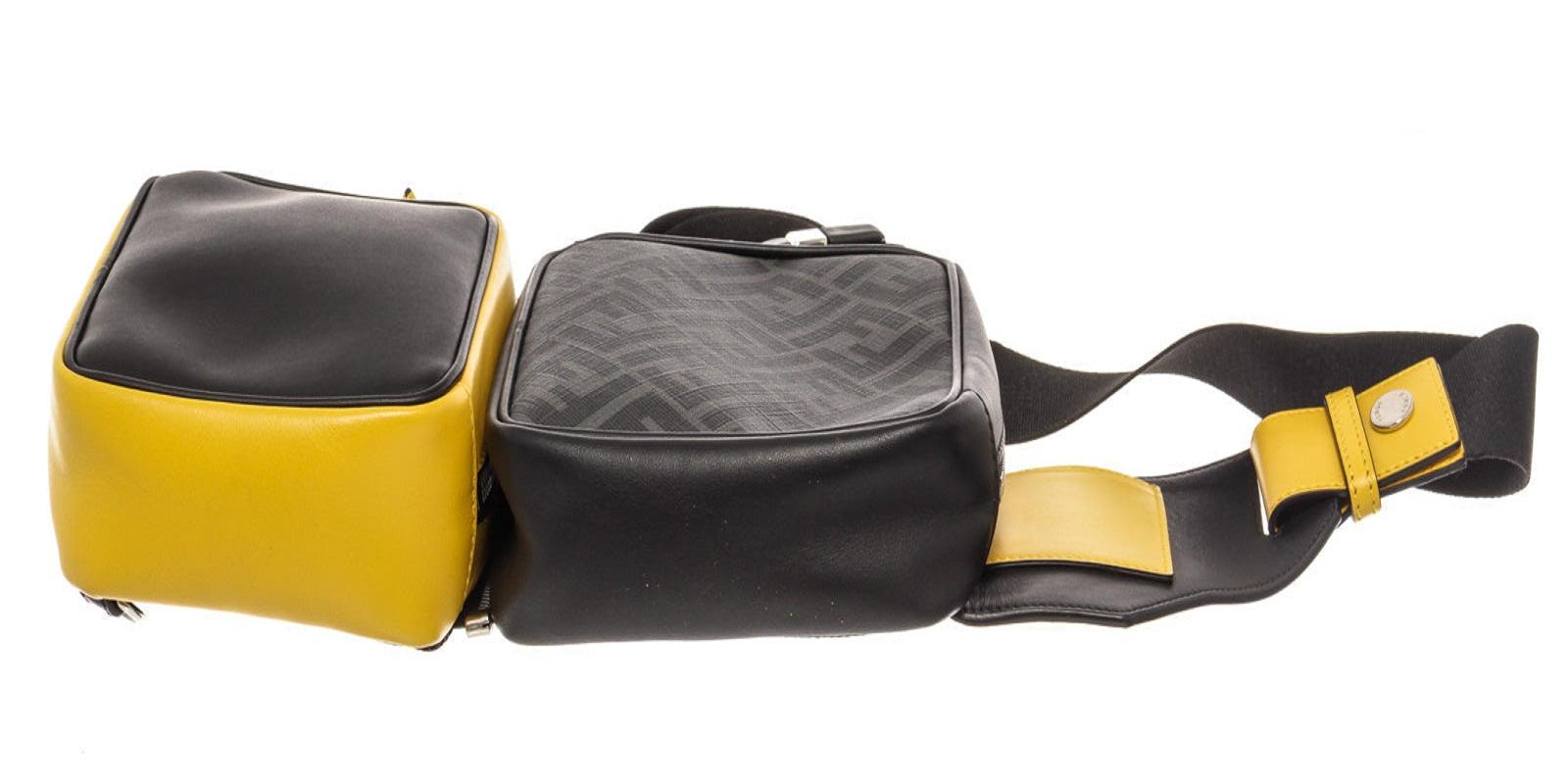 Women's Fendi Black Yellow Calfskin Leather Multi Pouch Forever Waist Bag For Sale