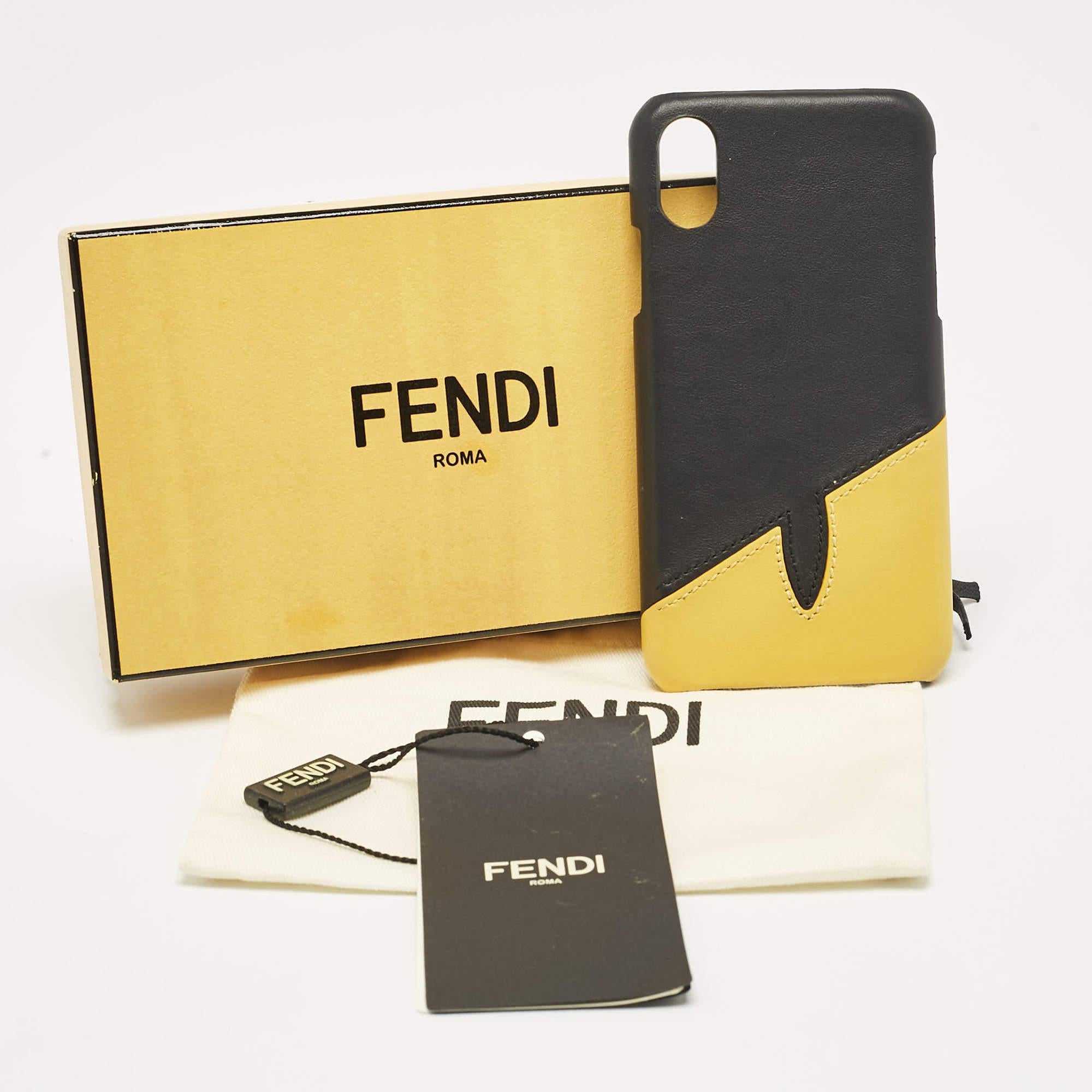 Fendi Cover per iPhone X in pelle nera/gialla in vendita 1