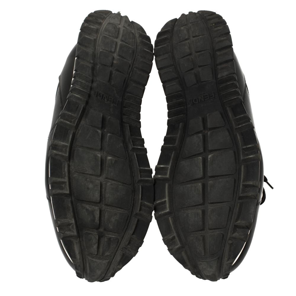 Fendi Schwarz/Gelb Leder Monster Eyes Nieten Low Top Sneakers Größe 43 Herren