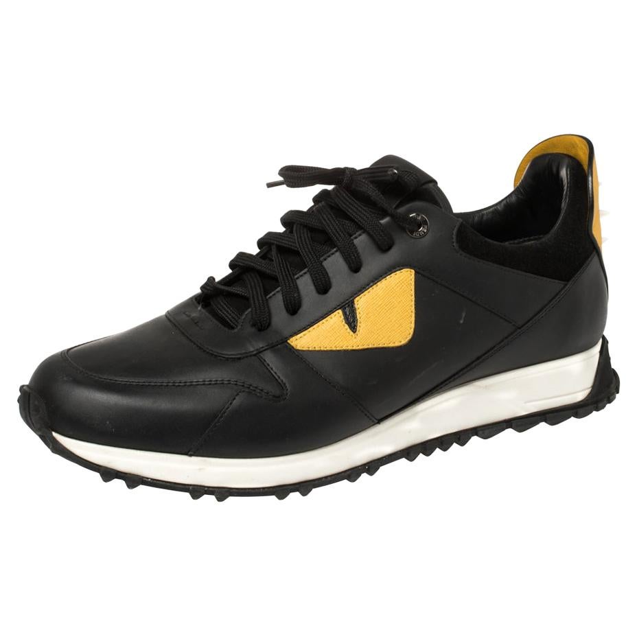 Fendi Black/Yellow Leather Monster Eyes Studded Low Top Sneakers Size 43