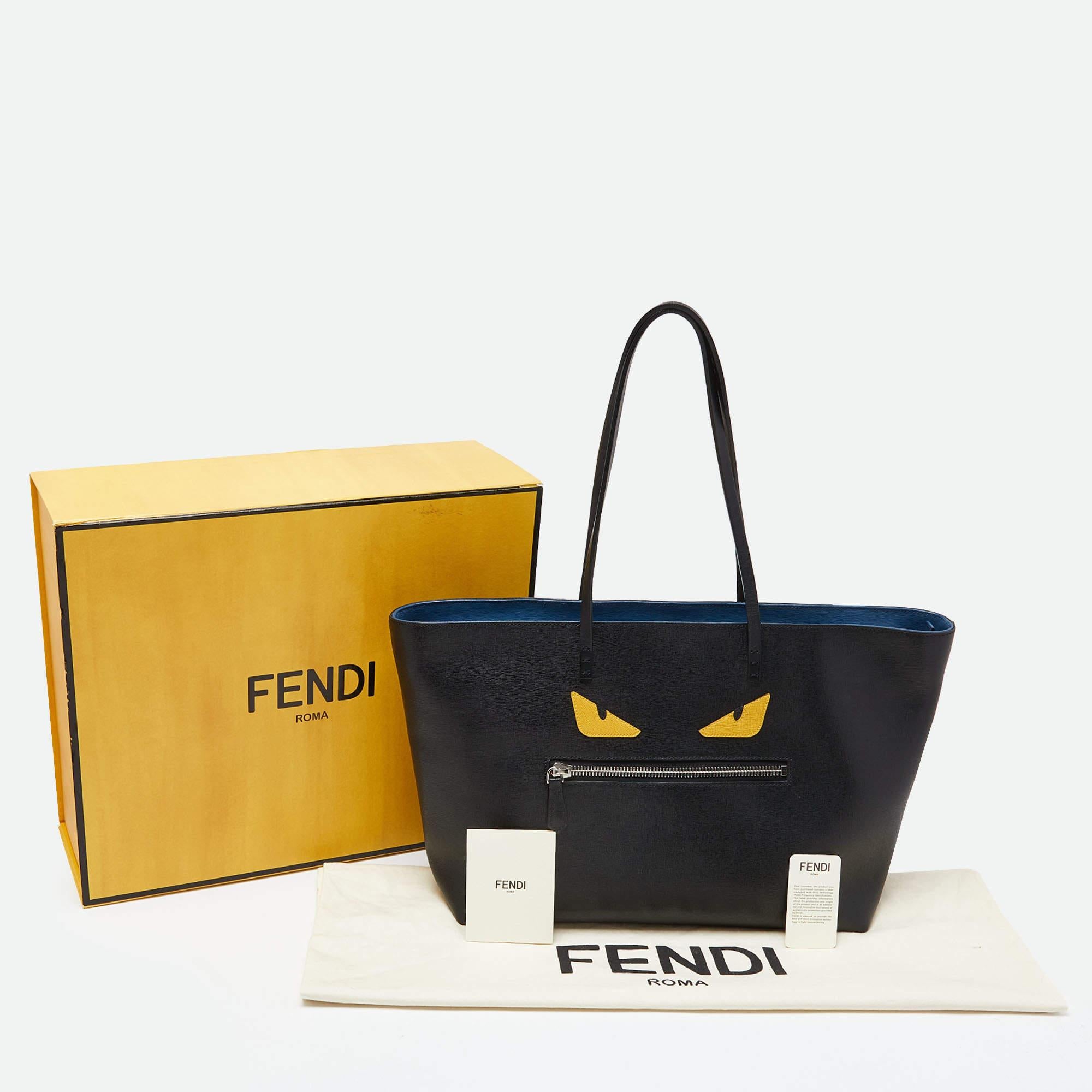 Fendi Black/Yellow Leather Monster Roll Shopper Tote 8