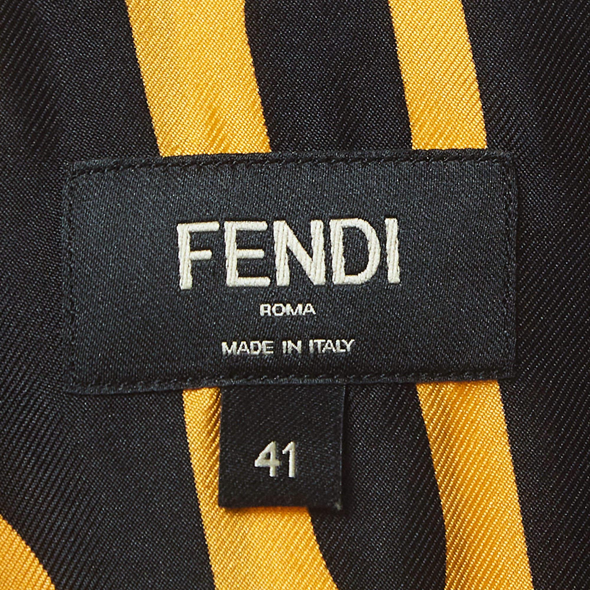 Men's Fendi Black/Yellow Logo Print Silk Full Sleeve Shirt L For Sale