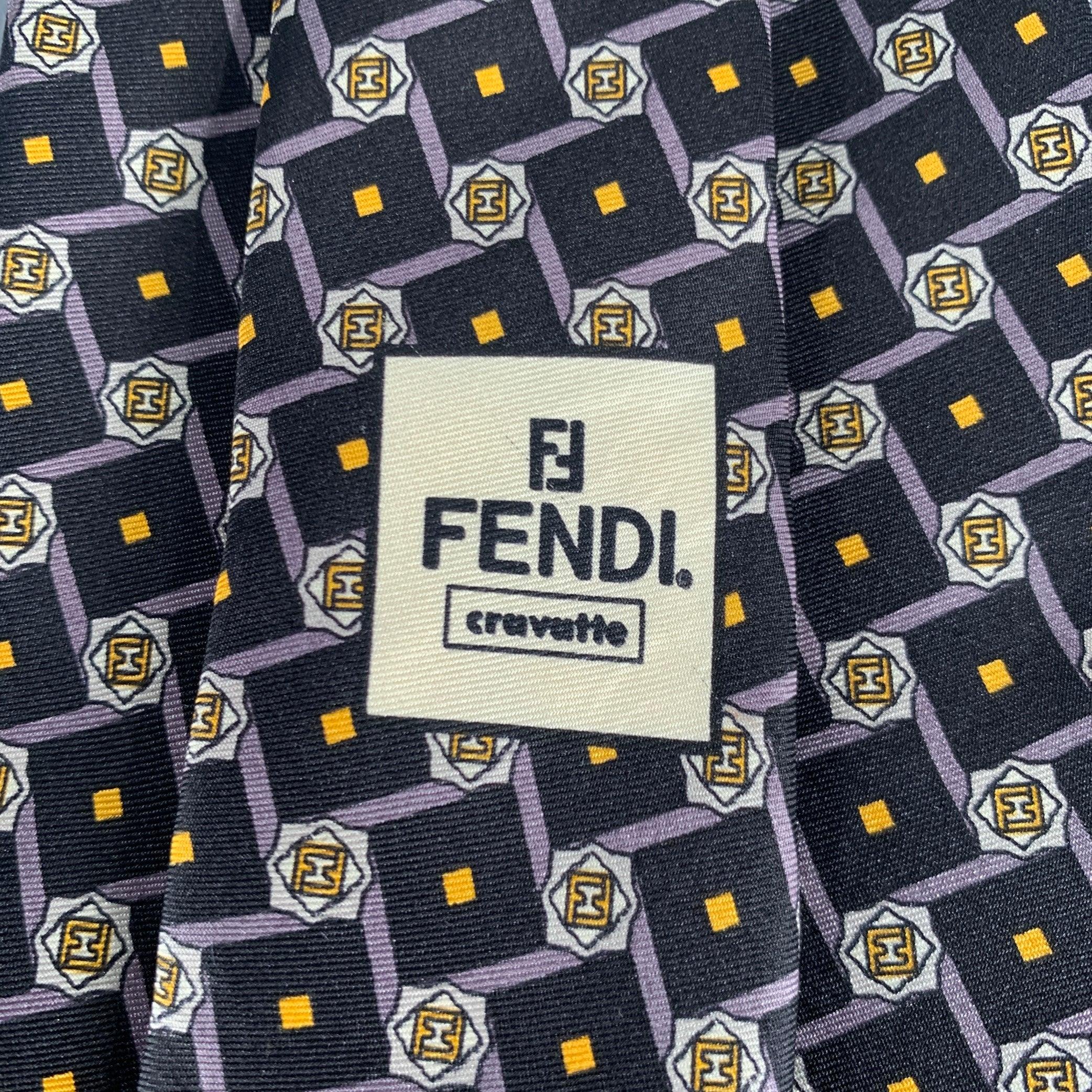 Men's FENDI Black Yellow Monogram Silk Tie