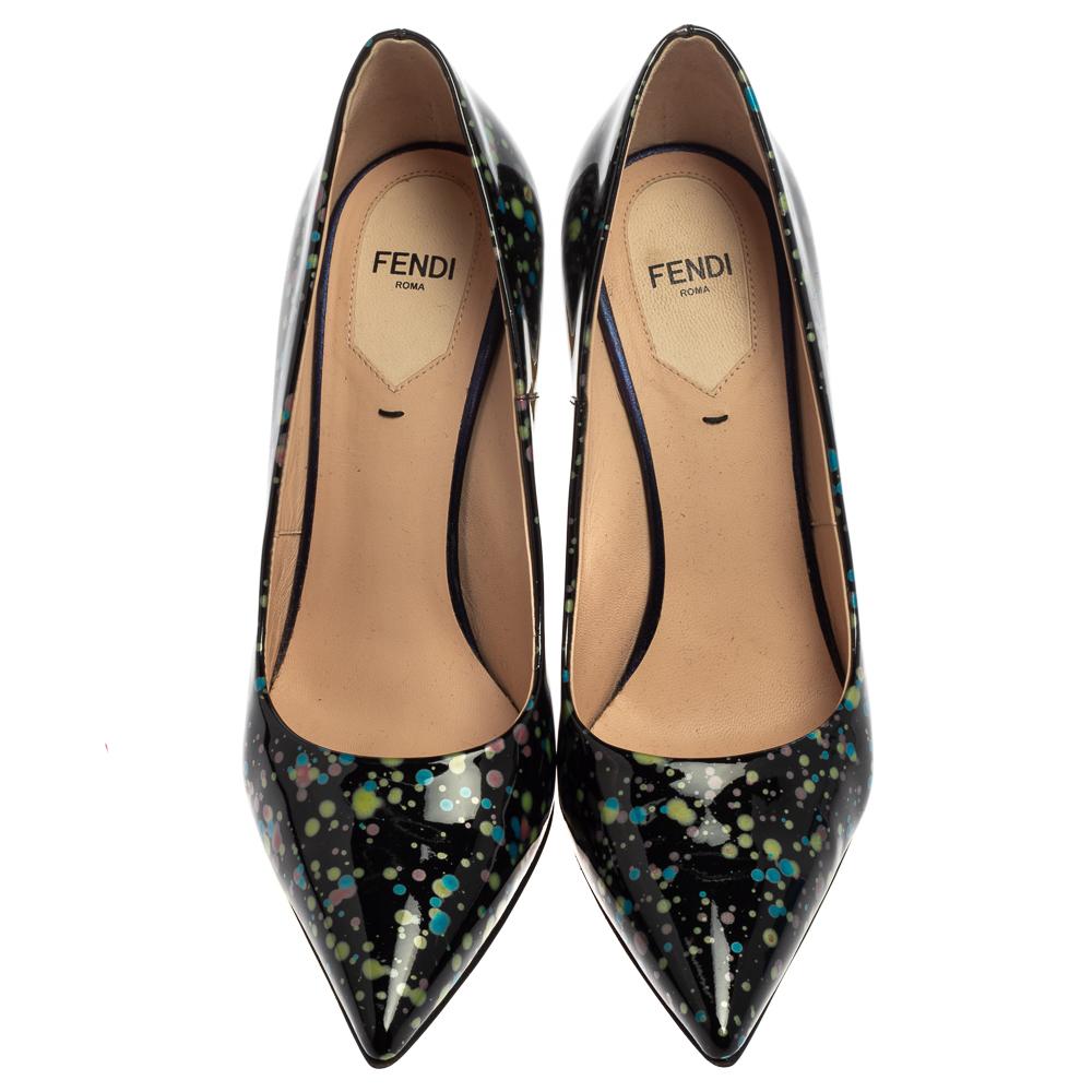 Add tons of glamour to your look by donning these patent leather pumps. Fendi is known for its classy designs just like this black & yellow pair. They have high heels that stand at 10.5 cm. Amplify your taste in fashion with these gorgeous pumps