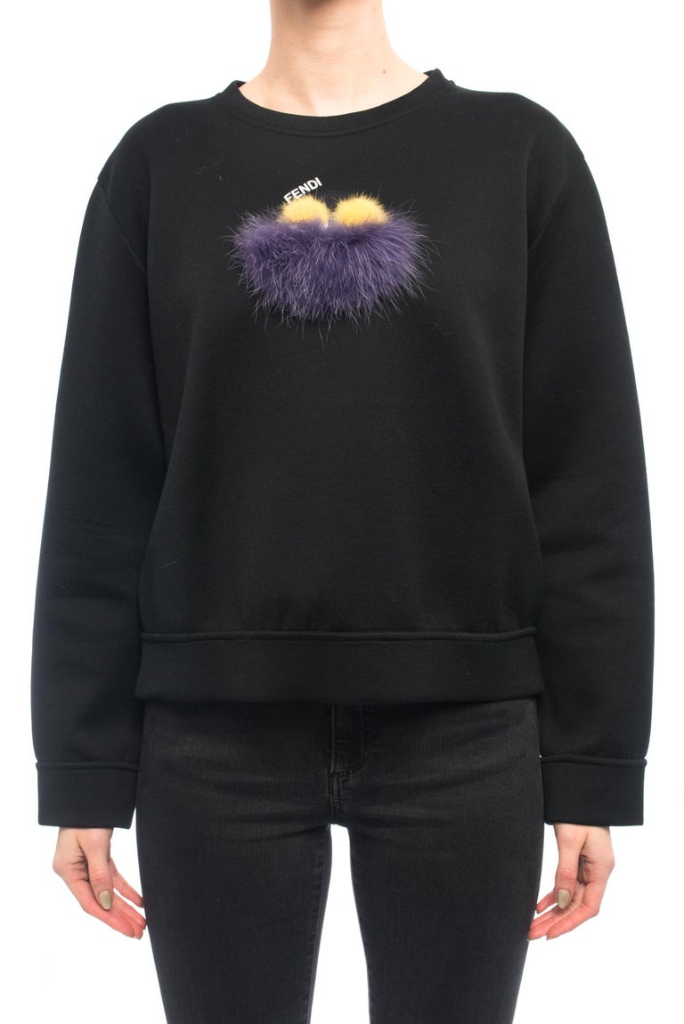Fendi Black Yellow Purple Knit Monster Bag Bug Fur Eyes Sweatshirt - 4 ...
