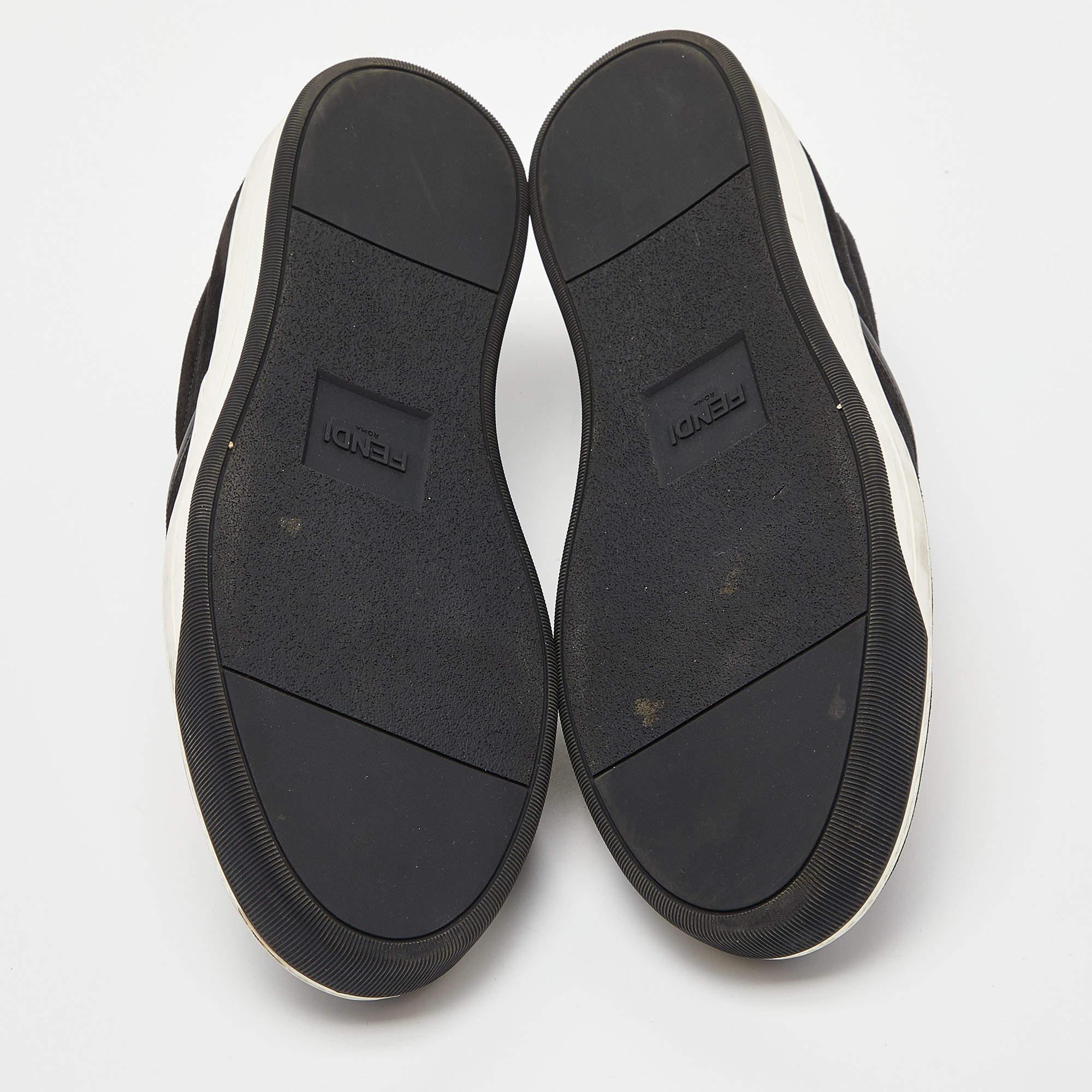 Fendi Negro/Amarillo Ante y Piel Monster Eyes Zapatillas Slip On Talla 44 4