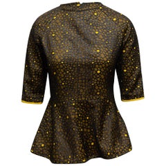 Fendi Black & Yellow Three-Quarter Sleeve Peplum Top