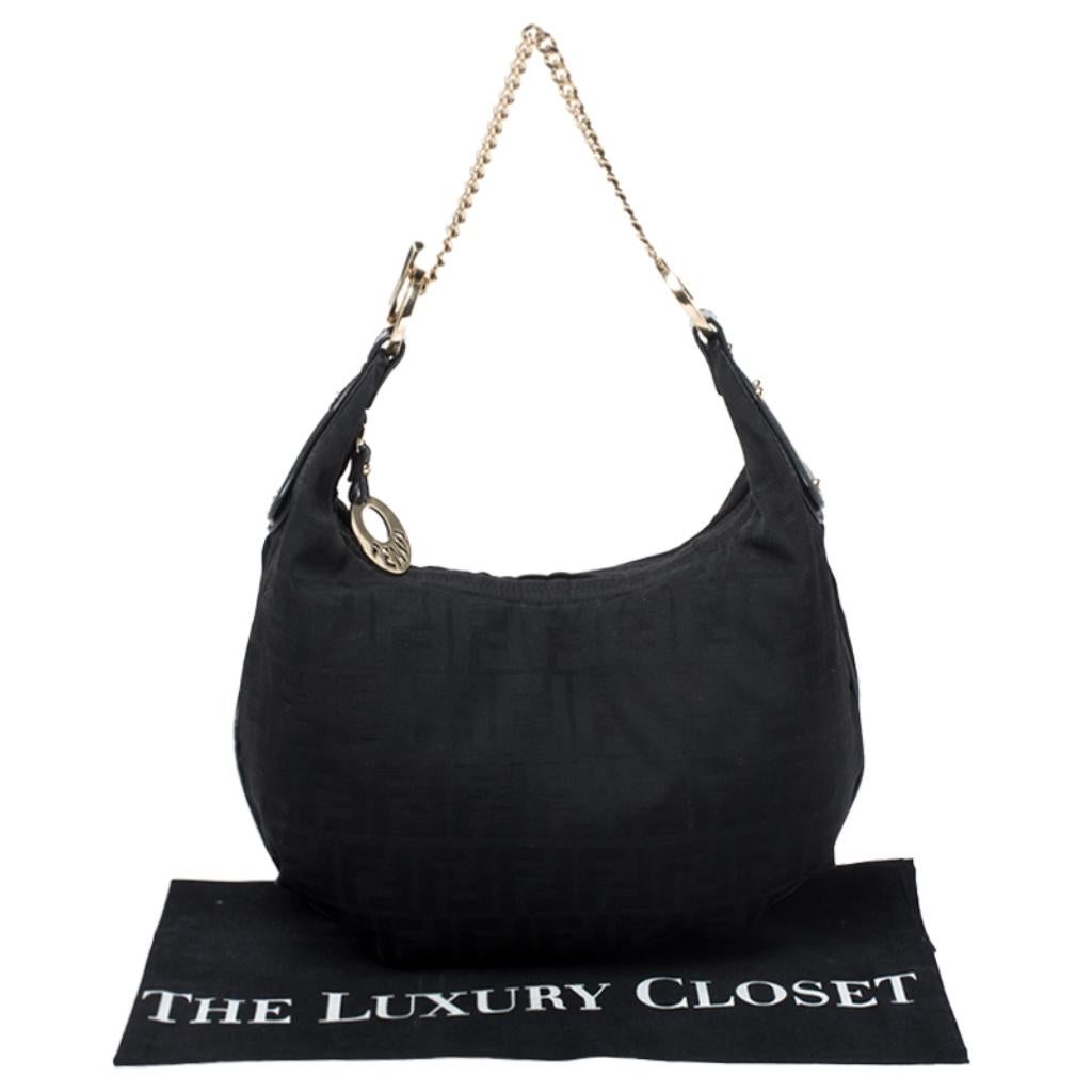 Fendi Black Zucca Canvas and Leather Chef Chain Link Hobo 8