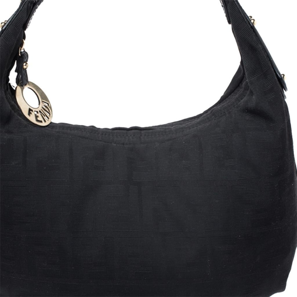 Fendi Black Zucca Canvas and Leather Chef Chain Link Hobo 2