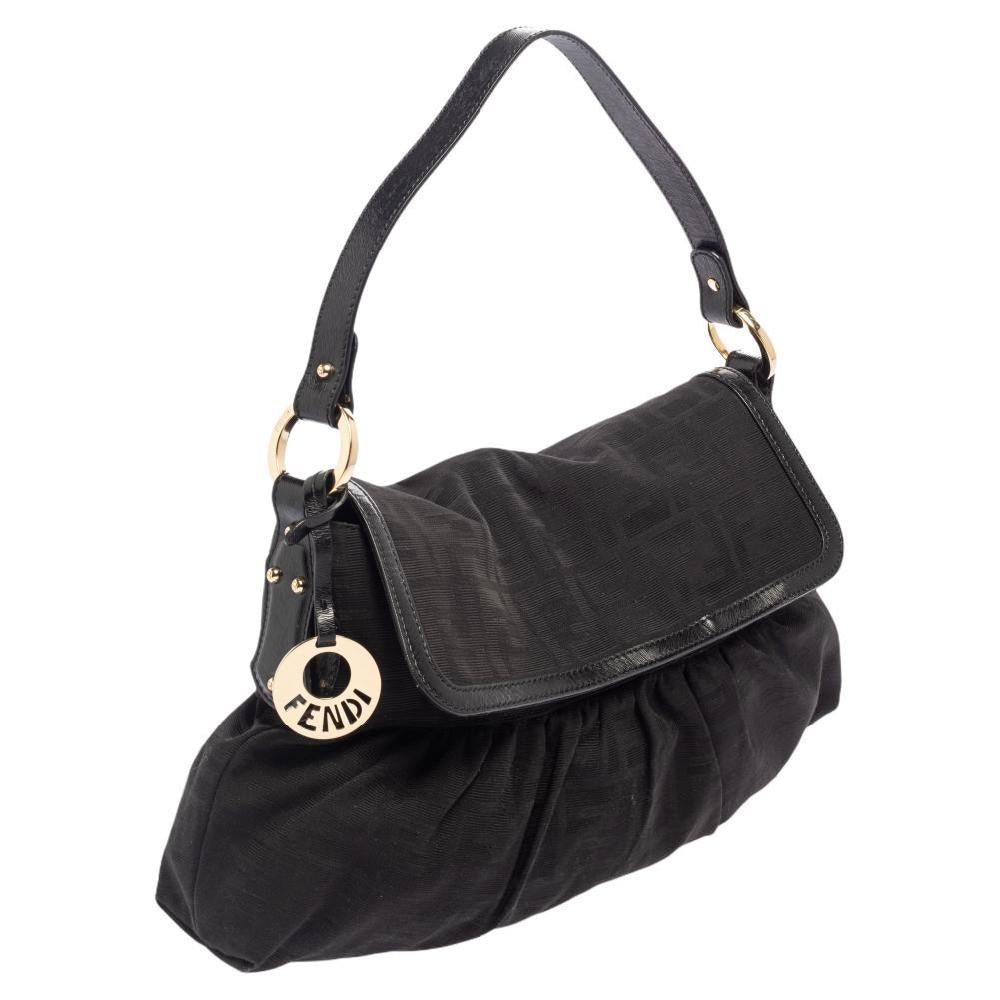 Women's Fendi Black Zucca Canvas and Leather Chef Shoulder Bag