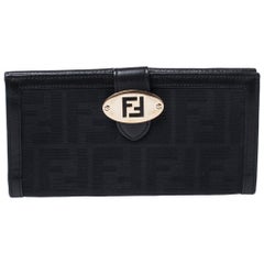 Fendi Black Zucca Canvas and Leather Continental Wallet