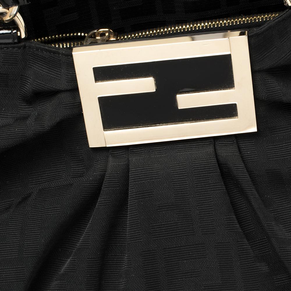Fendi Black Zucca Canvas and Patent Leather Large Mia Shoulder Bag 7