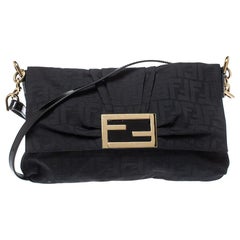 Fendi Black Zucca Canvas and Patent Leather Mia Crossbody Bag