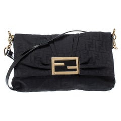 Fendi Black Zucca Canvas and Patent Leather Mia Crossbody Bag