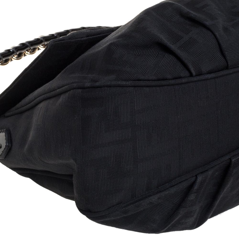 Fendi Black Zucca Canvas and Patent Leather Mia Flap Shoulder Bag 6