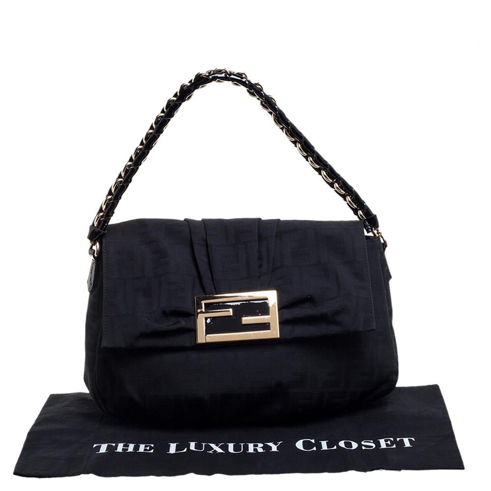 Fendi Black Zucca Canvas and Patent Leather Mia Flap Shoulder Bag 8