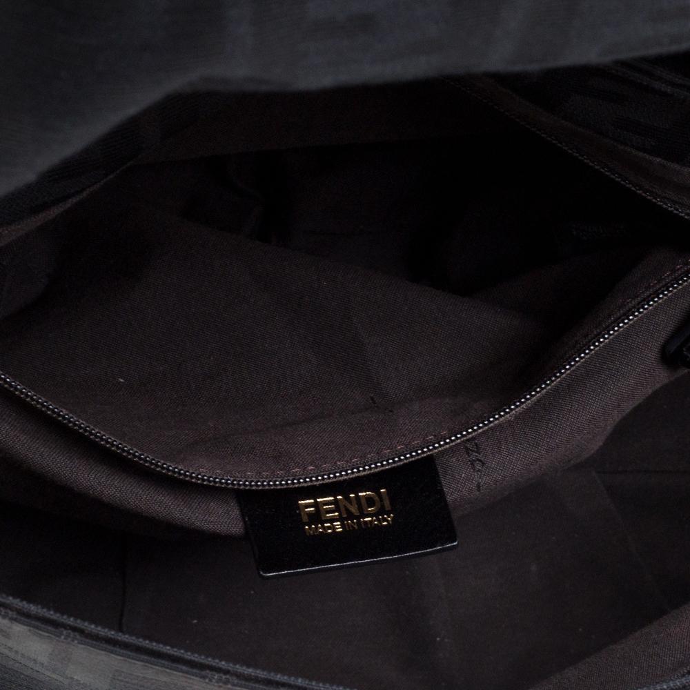 Fendi Black Zucca Canvas and Patent Leather Mia Flap Shoulder Bag 3