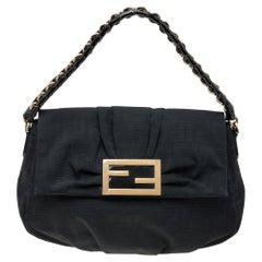 Fendi Black Zucca Canvas and Patent Leather Mia Flap Shoulder Bag