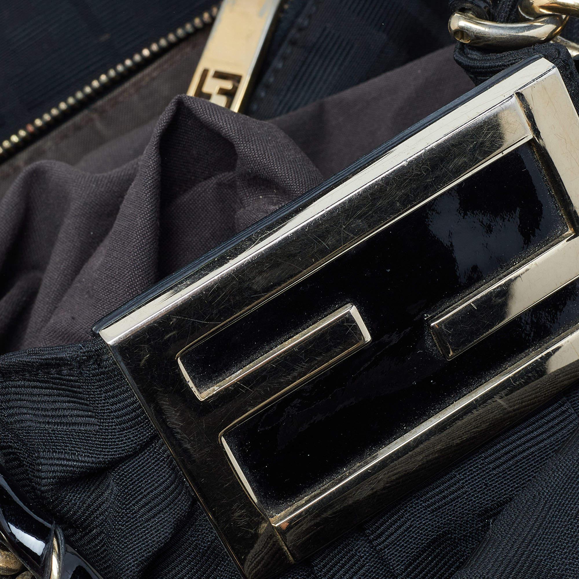 Fendi Black Zucca Canvas and Patent Leather Mia Shoulder Bag For Sale 11