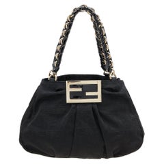 Fendi Black Zucca Canvas and Patent Leather Mia Shoulder Bag