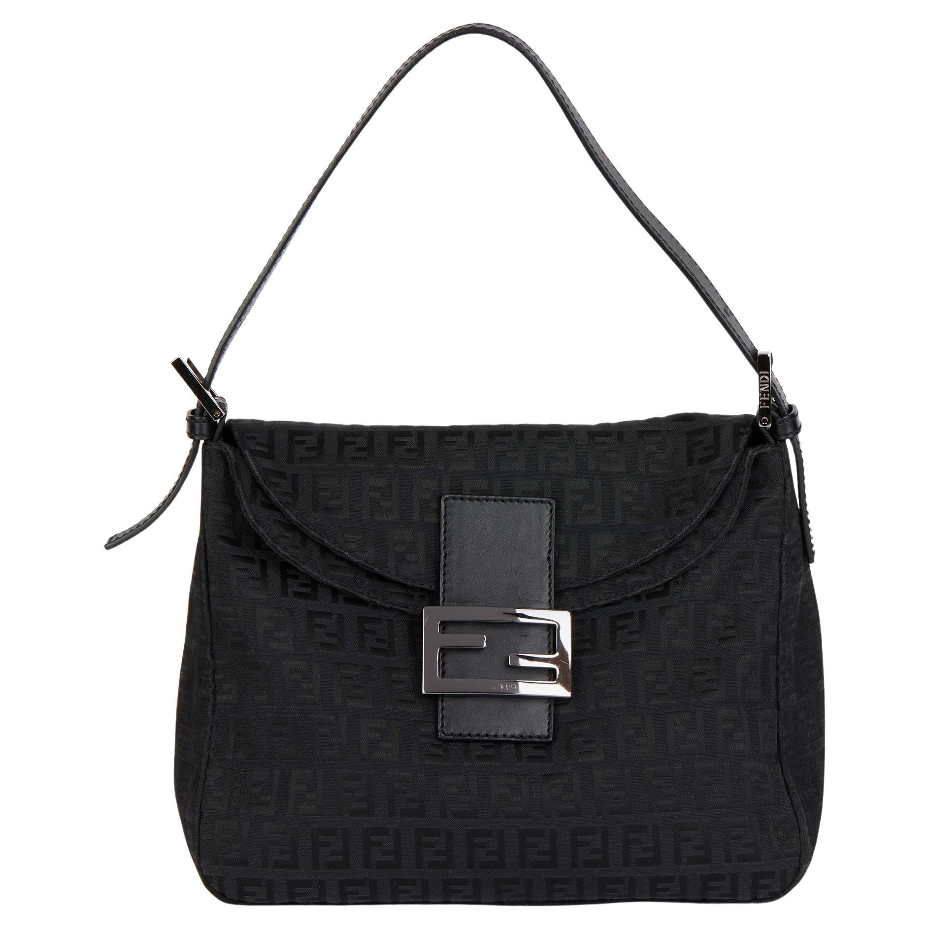Fendi Black Zucca Canvas & Calfskin Leather Vintage Mama Baguette