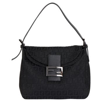 Fendi Black Zucca Canvas & Calfskin Leather Vintage Mama Baguette