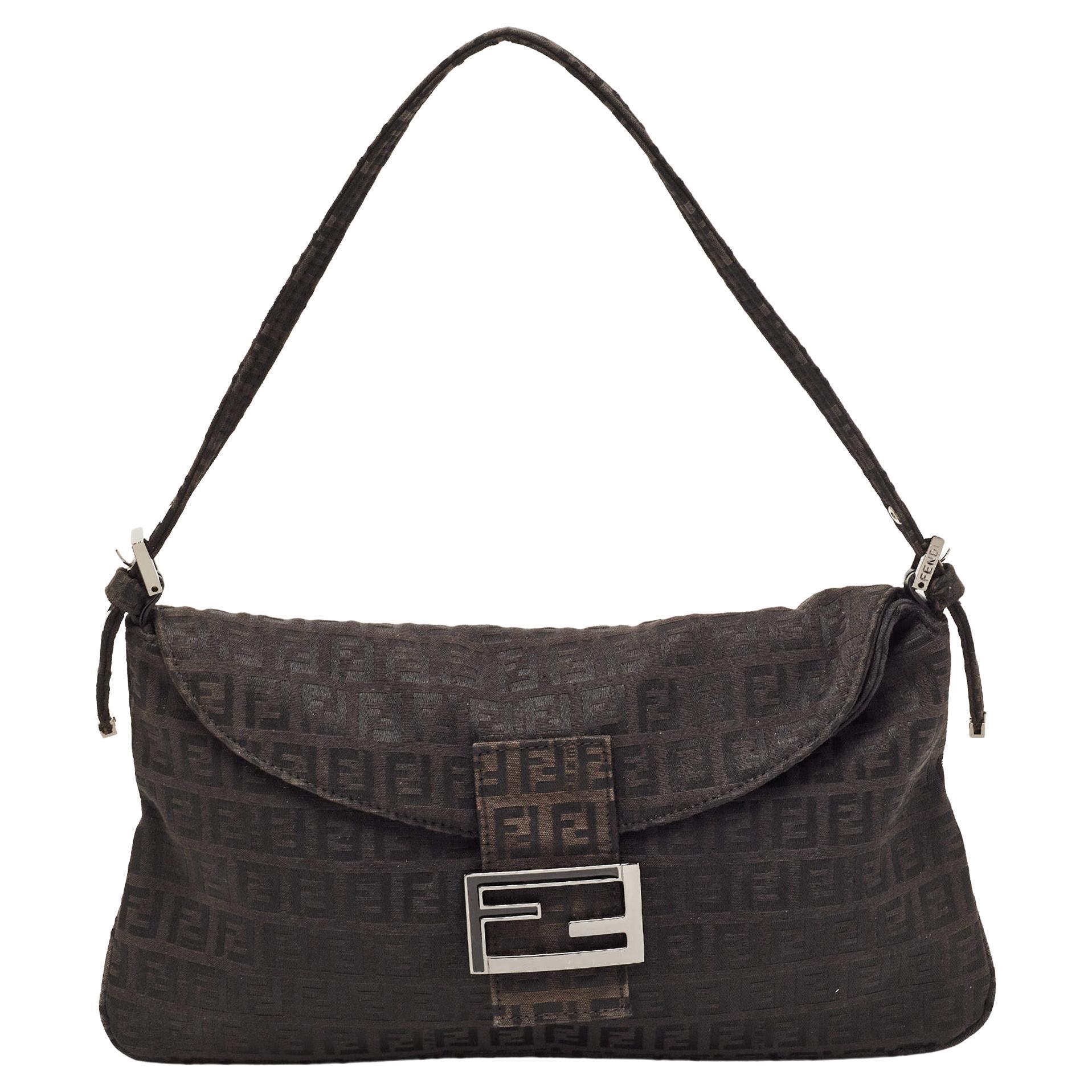 Fendi Black Zucca Canvas Flap Baguette Bag