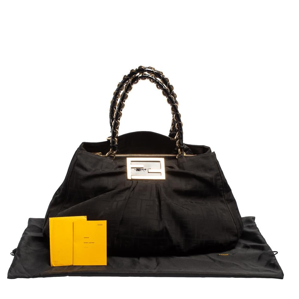 Fendi Black Zucca Canvas Large Mia Shoulder Bag 10