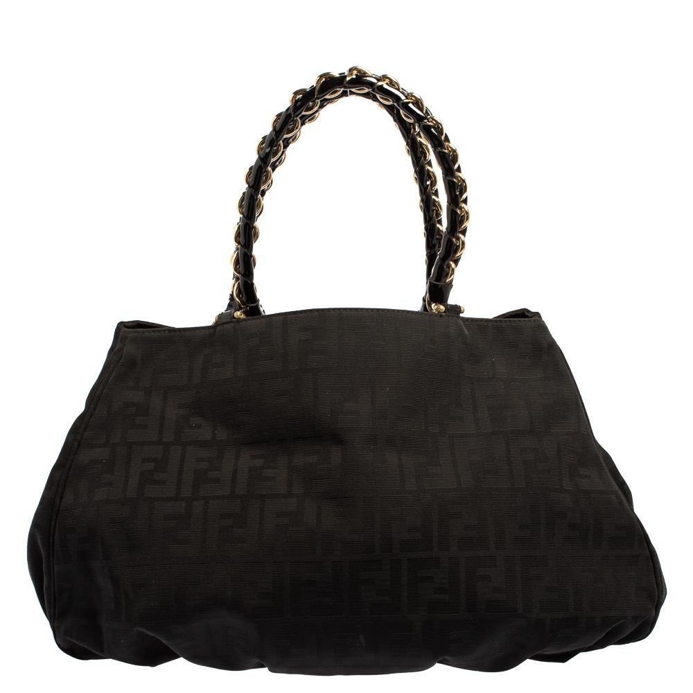 Women's Fendi Black Zucca Canvas Large Mia Shoulder Bag