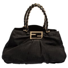 Fendi Black Zucca Canvas Large Mia Shoulder Bag