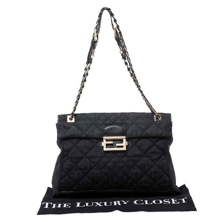 Fendi Black Zucca Canvas Maxi Baguette Flap Shoulder Bag For Sale at 1stdibs