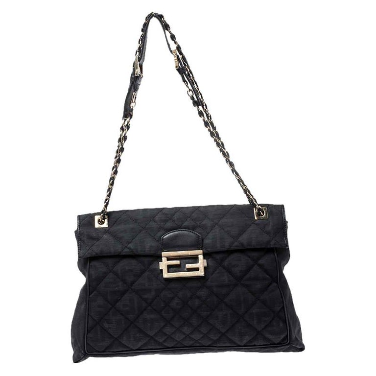Fendi Black Zucca Canvas Maxi Baguette Flap Shoulder Bag For Sale at ...