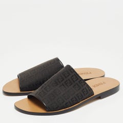 Fendi Black Zucca Canvas Slides Size 44.5