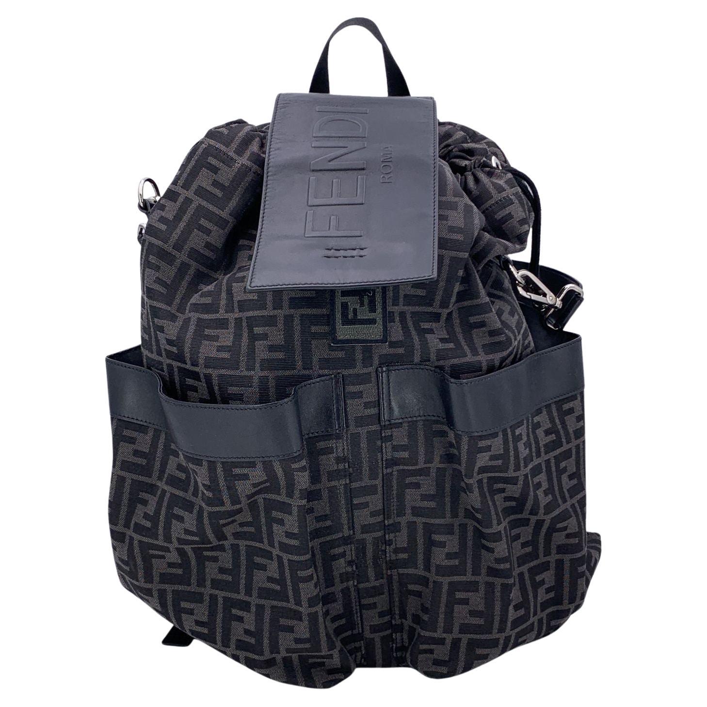 Fendi Black Zucca Canvas Strike Large Backpack Shoulder Bag