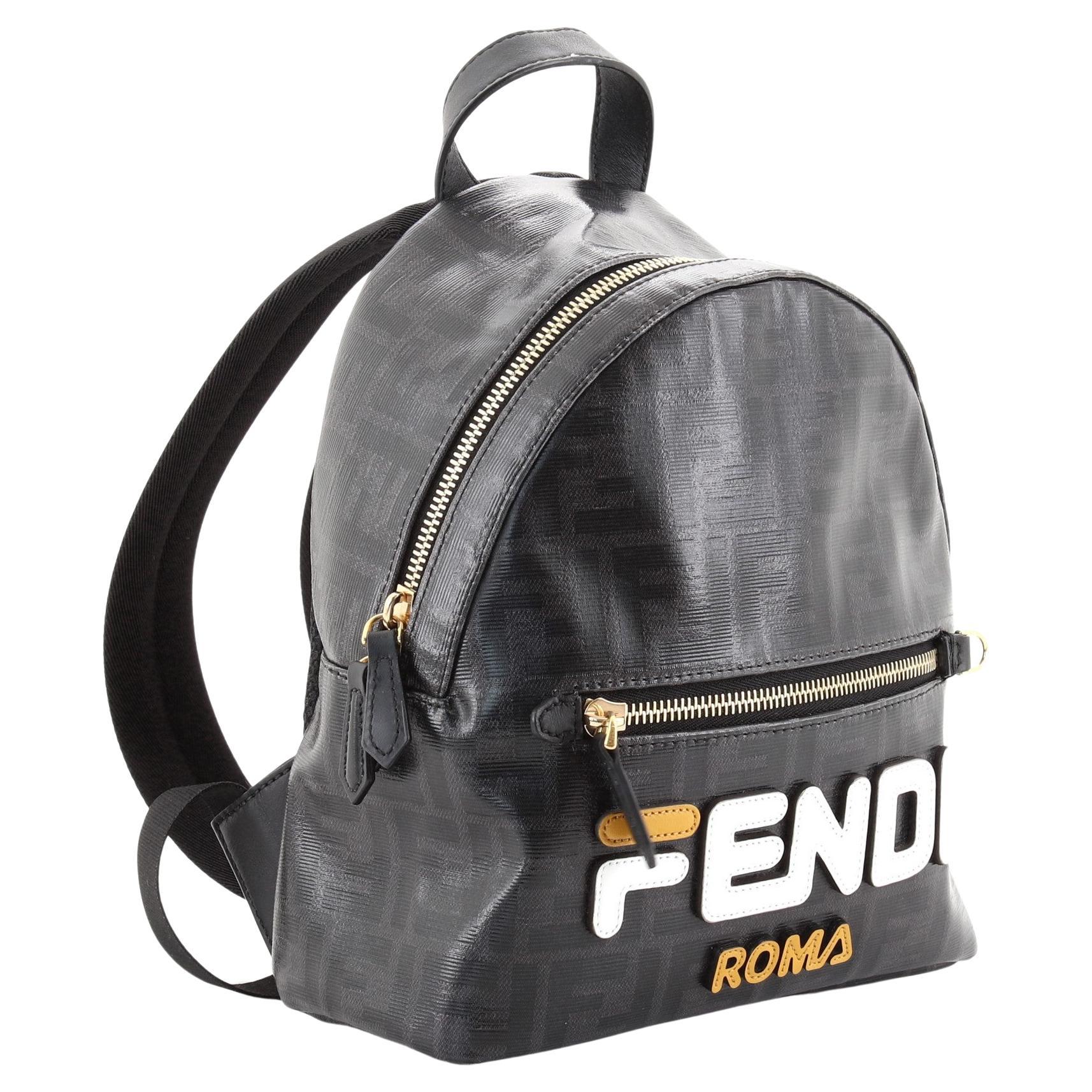 Fendi Black Zucca Coated Canvas Mini Mania Logo Backpack at