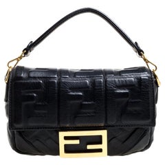 Fendi Black Zucca Embossed Leather Baguette Bag