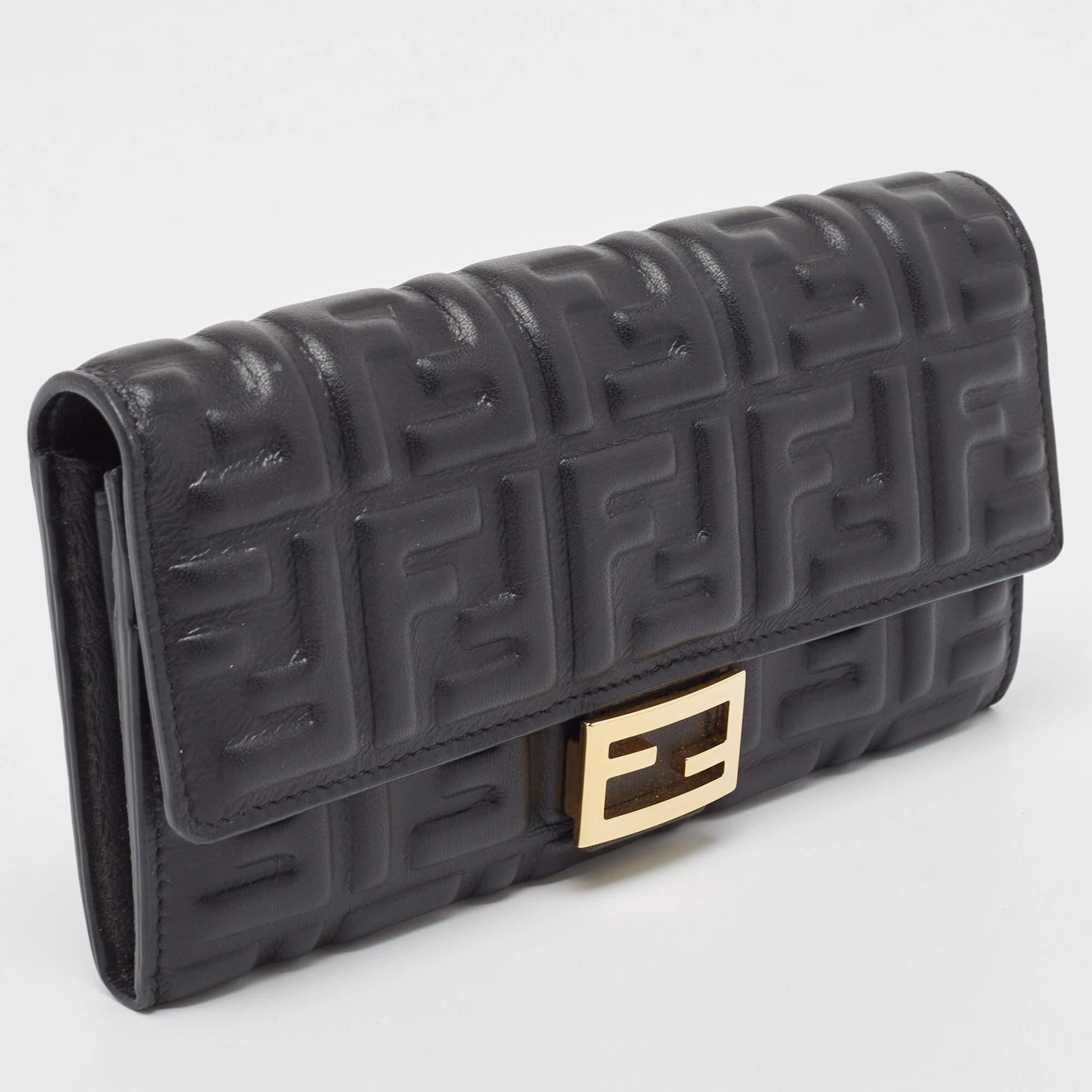 Fendi Black Zucca Embossed Leather FF Flap Continental Wallet 6
