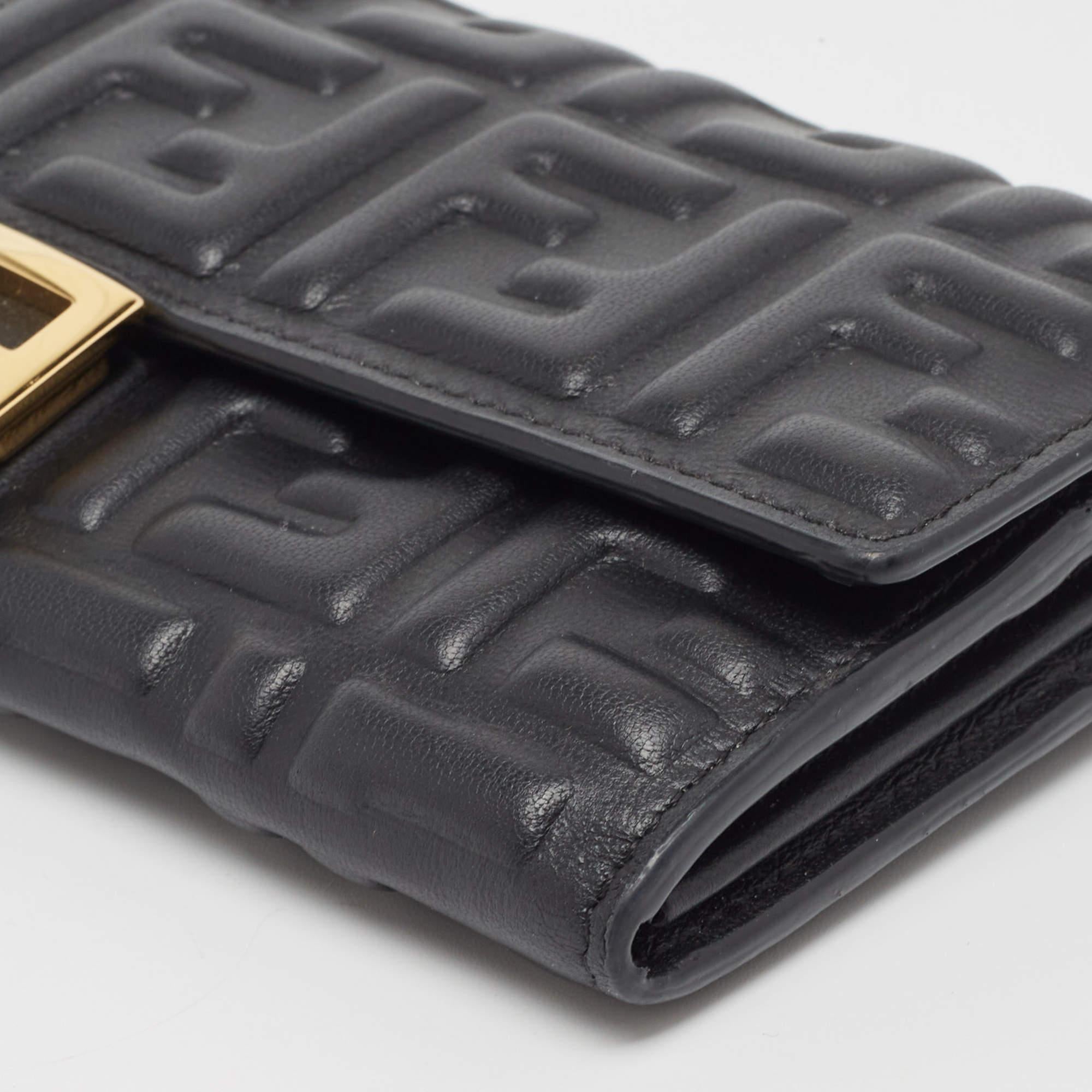Fendi Black Zucca Embossed Leather FF Flap Continental Wallet 1