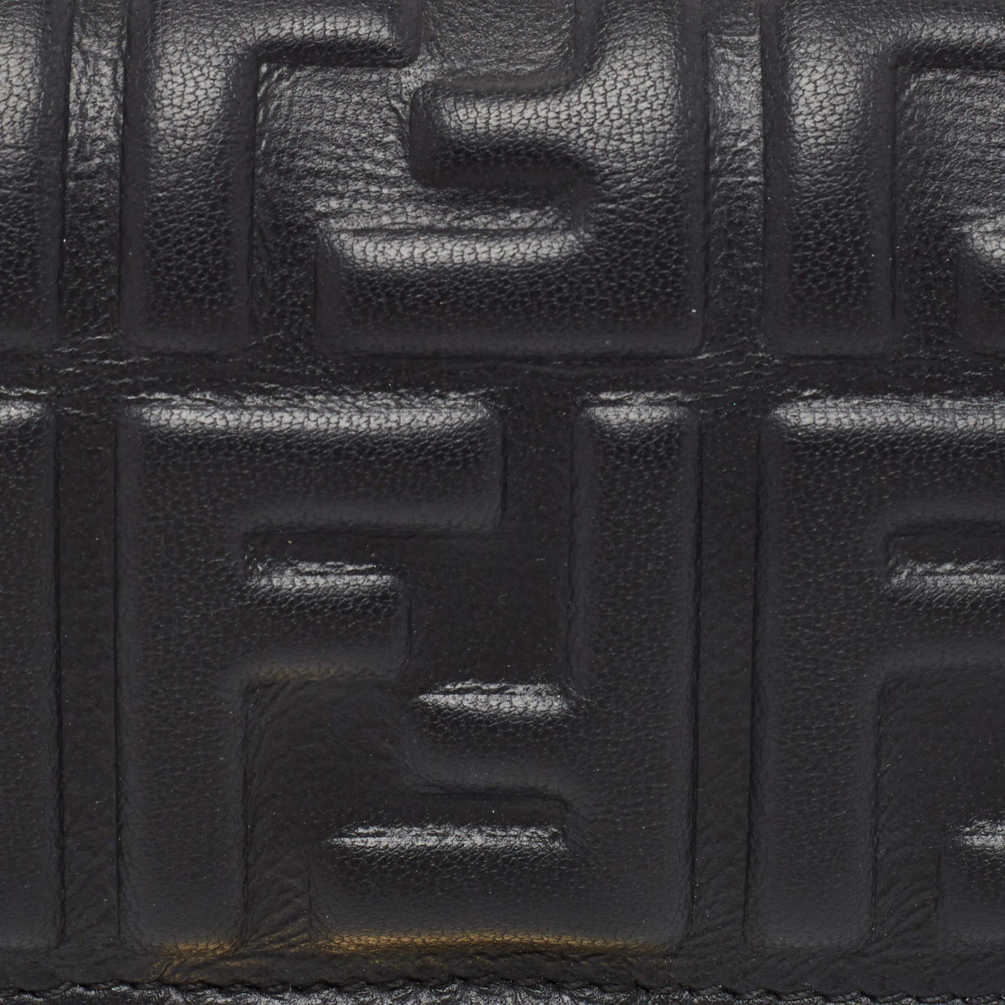 Fendi Black Zucca Embossed Leather FF Flap Continental Wallet 5