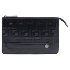 Fendi Black Zucca Embossed Leather Flat Pouch