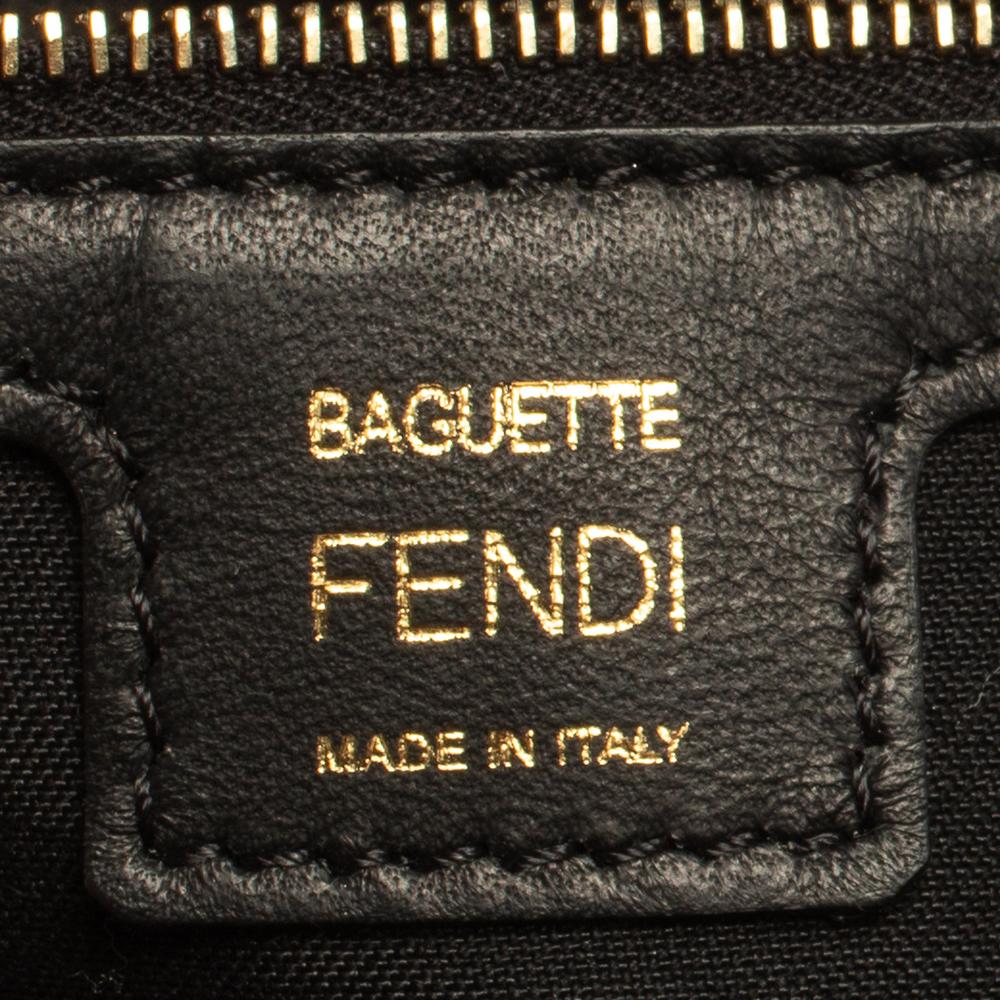 Fendi Black Zucca Embossed Leather Medium Baguette Bag 3