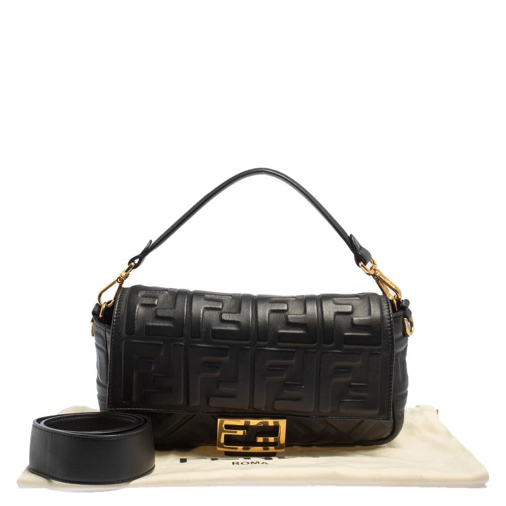 Fendi Black Zucca Embossed Leather Medium Baguette Bag 5