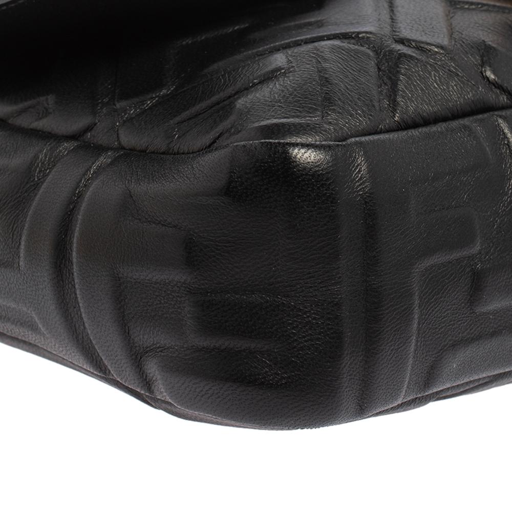 Women's Fendi Black Zucca Embossed Leather Medium Baguette Bag