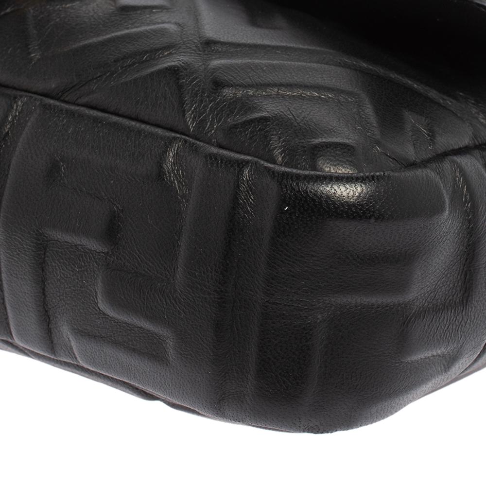 Fendi Black Zucca Embossed Leather Medium Baguette Bag 1