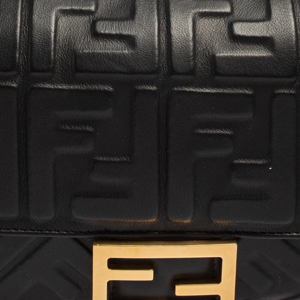 Fendi Black Zucca Embossed Leather Medium Baguette Bag 2
